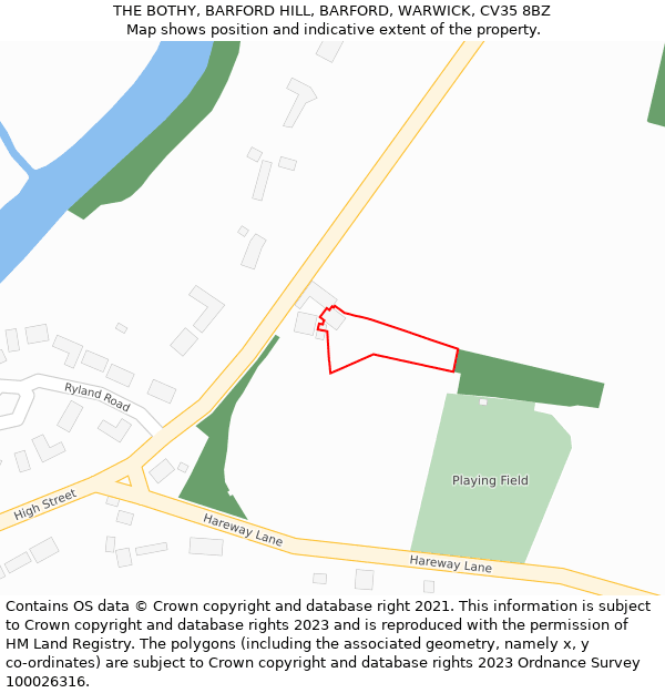 THE BOTHY, BARFORD HILL, BARFORD, WARWICK, CV35 8BZ: Location map and indicative extent of plot