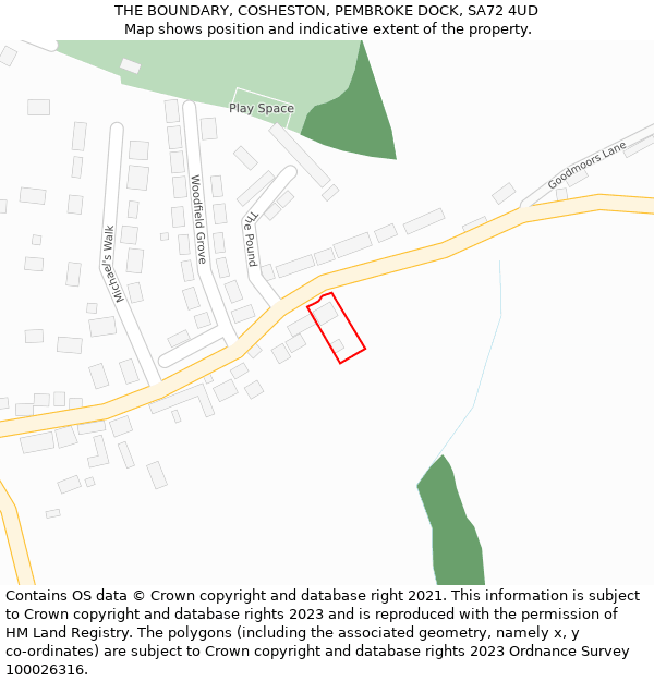THE BOUNDARY, COSHESTON, PEMBROKE DOCK, SA72 4UD: Location map and indicative extent of plot