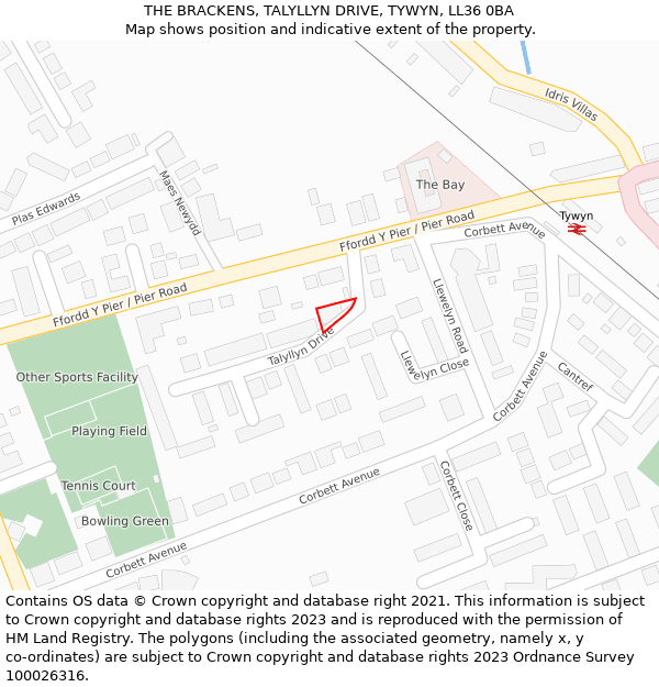 THE BRACKENS, TALYLLYN DRIVE, TYWYN, LL36 0BA: Location map and indicative extent of plot