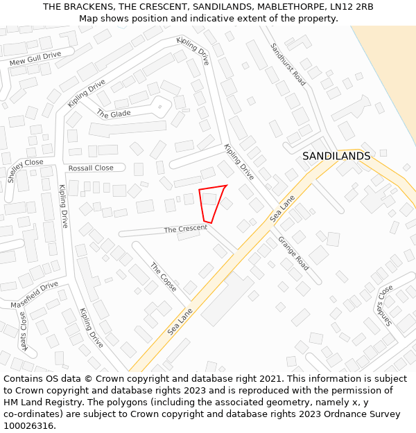 THE BRACKENS, THE CRESCENT, SANDILANDS, MABLETHORPE, LN12 2RB: Location map and indicative extent of plot