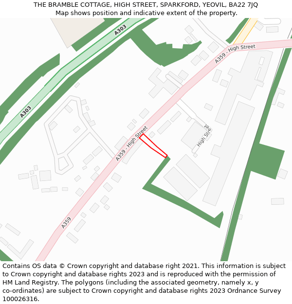 THE BRAMBLE COTTAGE, HIGH STREET, SPARKFORD, YEOVIL, BA22 7JQ: Location map and indicative extent of plot