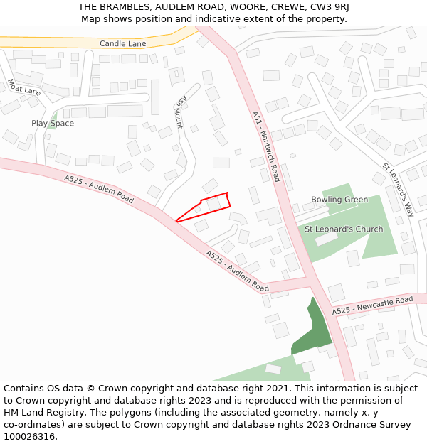 THE BRAMBLES, AUDLEM ROAD, WOORE, CREWE, CW3 9RJ: Location map and indicative extent of plot