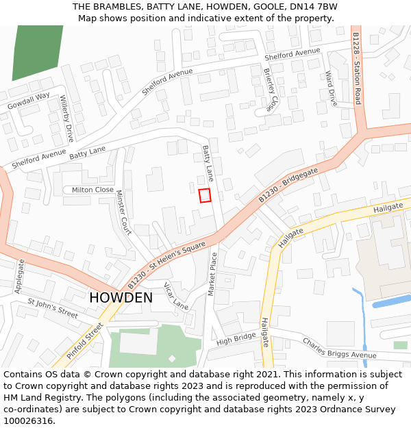 THE BRAMBLES, BATTY LANE, HOWDEN, GOOLE, DN14 7BW: Location map and indicative extent of plot