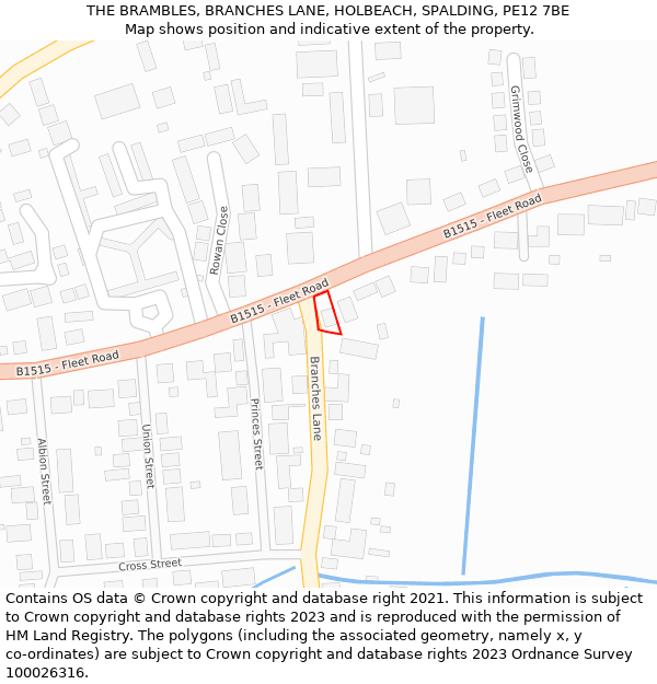 THE BRAMBLES, BRANCHES LANE, HOLBEACH, SPALDING, PE12 7BE: Location map and indicative extent of plot