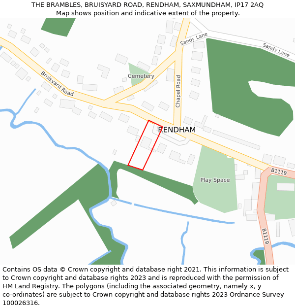 THE BRAMBLES, BRUISYARD ROAD, RENDHAM, SAXMUNDHAM, IP17 2AQ: Location map and indicative extent of plot