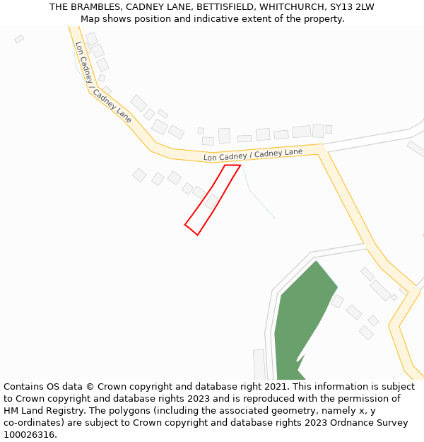 THE BRAMBLES, CADNEY LANE, BETTISFIELD, WHITCHURCH, SY13 2LW: Location map and indicative extent of plot