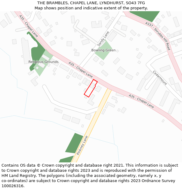 THE BRAMBLES, CHAPEL LANE, LYNDHURST, SO43 7FG: Location map and indicative extent of plot