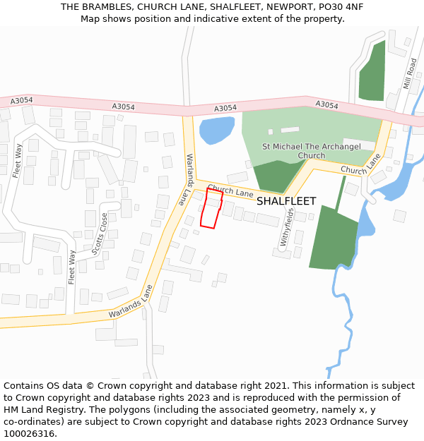 THE BRAMBLES, CHURCH LANE, SHALFLEET, NEWPORT, PO30 4NF: Location map and indicative extent of plot