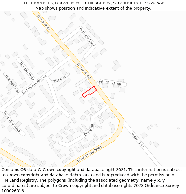 THE BRAMBLES, DROVE ROAD, CHILBOLTON, STOCKBRIDGE, SO20 6AB: Location map and indicative extent of plot