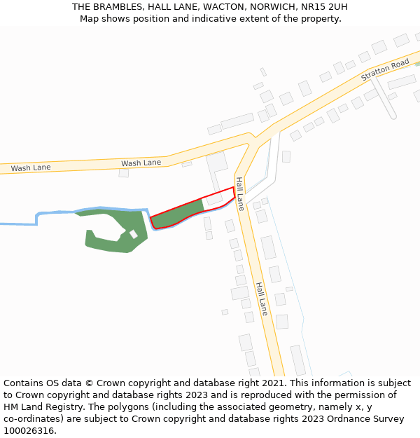 THE BRAMBLES, HALL LANE, WACTON, NORWICH, NR15 2UH: Location map and indicative extent of plot