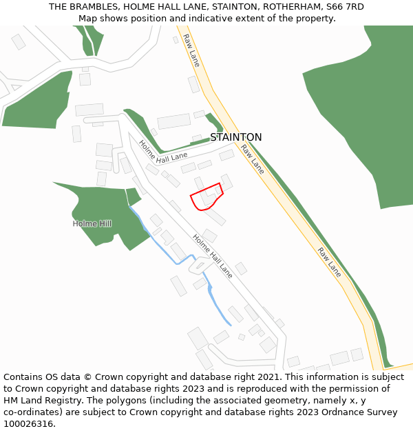 THE BRAMBLES, HOLME HALL LANE, STAINTON, ROTHERHAM, S66 7RD: Location map and indicative extent of plot