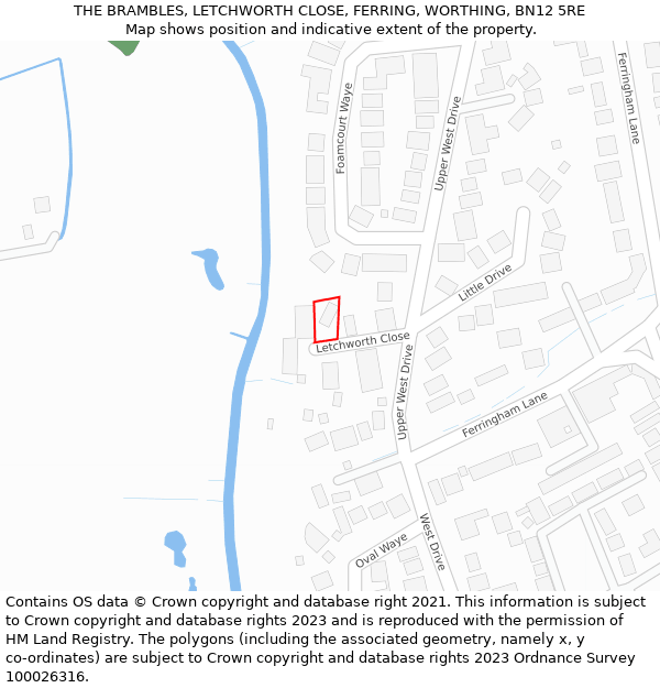 THE BRAMBLES, LETCHWORTH CLOSE, FERRING, WORTHING, BN12 5RE: Location map and indicative extent of plot