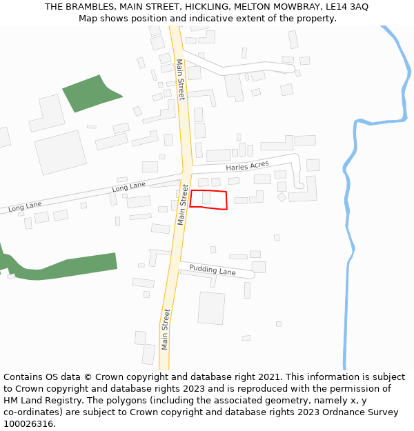 THE BRAMBLES, MAIN STREET, HICKLING, MELTON MOWBRAY, LE14 3AQ: Location map and indicative extent of plot