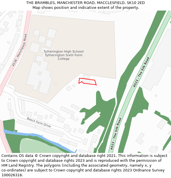 THE BRAMBLES, MANCHESTER ROAD, MACCLESFIELD, SK10 2ED: Location map and indicative extent of plot