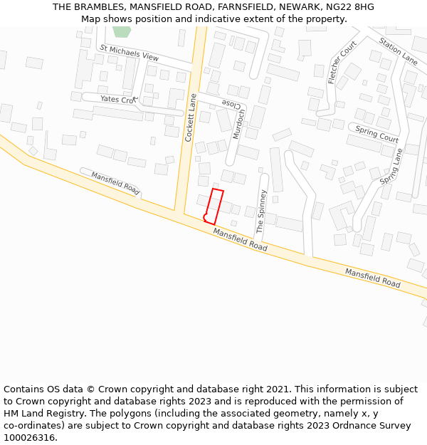 THE BRAMBLES, MANSFIELD ROAD, FARNSFIELD, NEWARK, NG22 8HG: Location map and indicative extent of plot