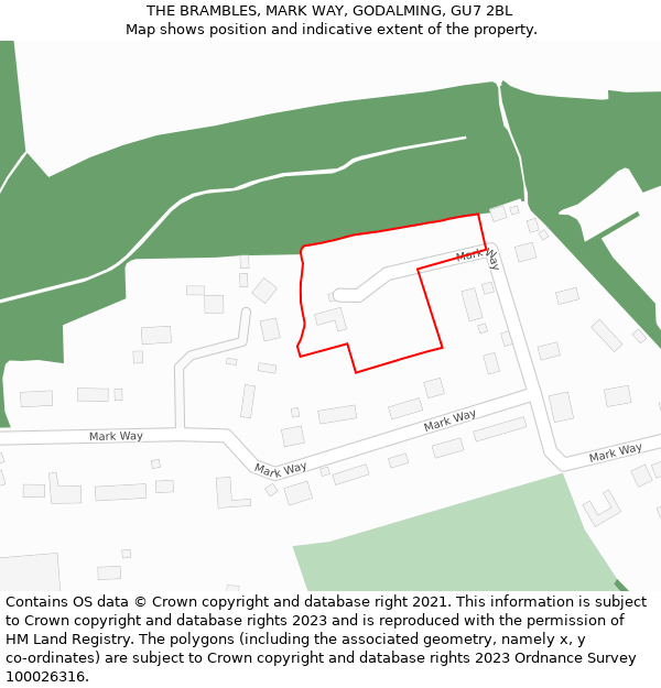 THE BRAMBLES, MARK WAY, GODALMING, GU7 2BL: Location map and indicative extent of plot