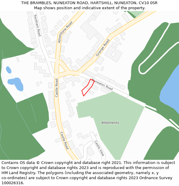 THE BRAMBLES, NUNEATON ROAD, HARTSHILL, NUNEATON, CV10 0SR: Location map and indicative extent of plot