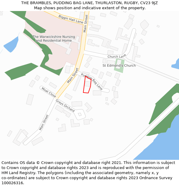 THE BRAMBLES, PUDDING BAG LANE, THURLASTON, RUGBY, CV23 9JZ: Location map and indicative extent of plot