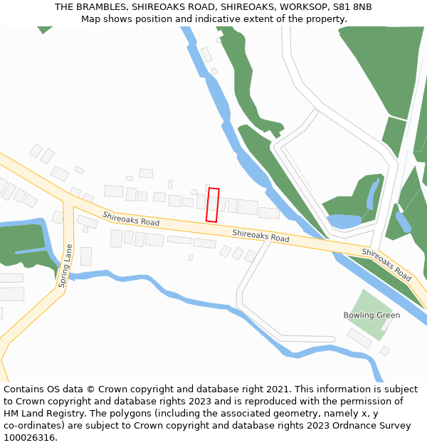 THE BRAMBLES, SHIREOAKS ROAD, SHIREOAKS, WORKSOP, S81 8NB: Location map and indicative extent of plot