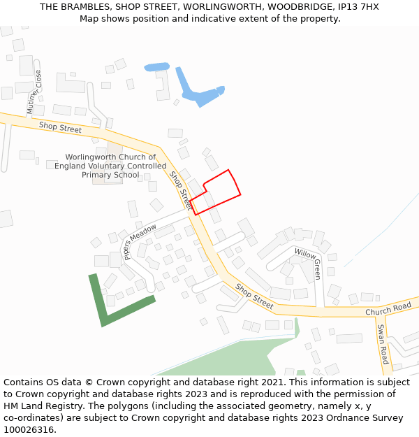 THE BRAMBLES, SHOP STREET, WORLINGWORTH, WOODBRIDGE, IP13 7HX: Location map and indicative extent of plot