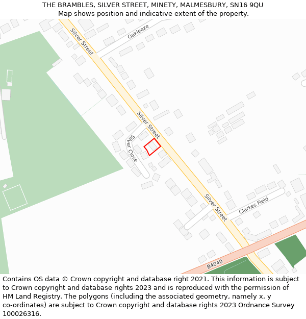 THE BRAMBLES, SILVER STREET, MINETY, MALMESBURY, SN16 9QU: Location map and indicative extent of plot