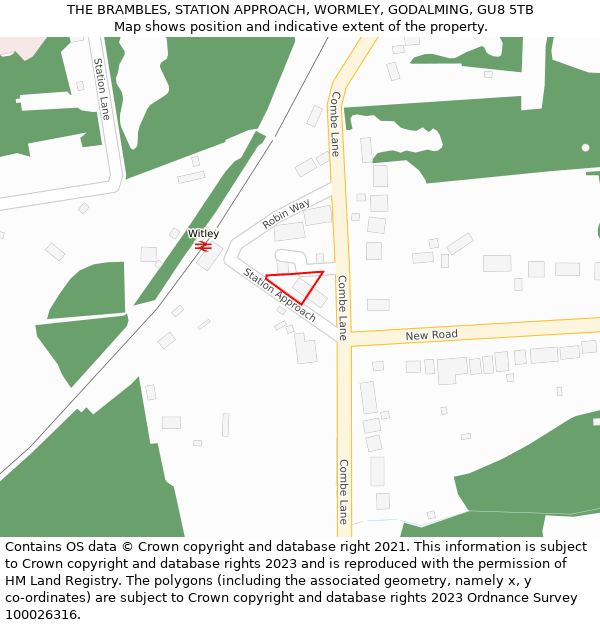 THE BRAMBLES, STATION APPROACH, WORMLEY, GODALMING, GU8 5TB: Location map and indicative extent of plot
