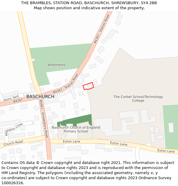 THE BRAMBLES, STATION ROAD, BASCHURCH, SHREWSBURY, SY4 2BB: Location map and indicative extent of plot