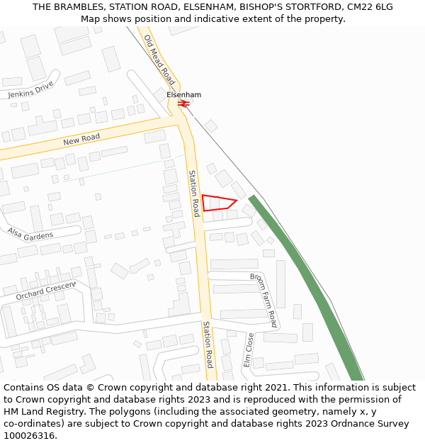 THE BRAMBLES, STATION ROAD, ELSENHAM, BISHOP'S STORTFORD, CM22 6LG: Location map and indicative extent of plot