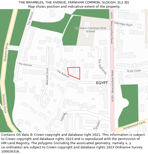 THE BRAMBLES, THE AVENUE, FARNHAM COMMON, SLOUGH, SL2 3JS: Location map and indicative extent of plot