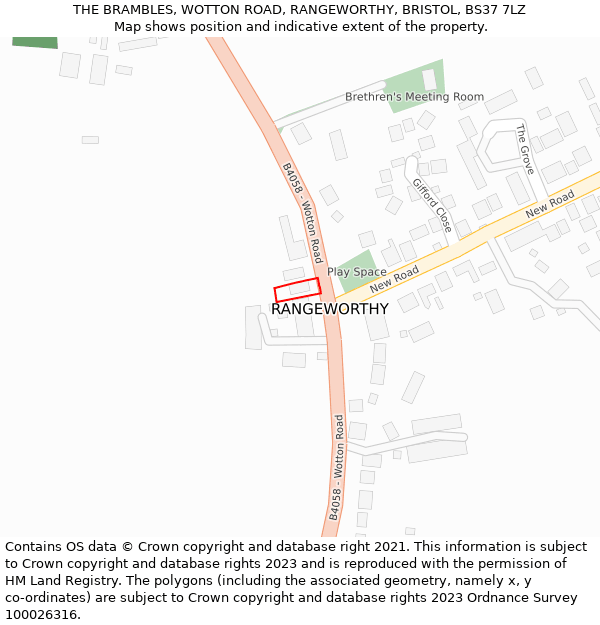 THE BRAMBLES, WOTTON ROAD, RANGEWORTHY, BRISTOL, BS37 7LZ: Location map and indicative extent of plot