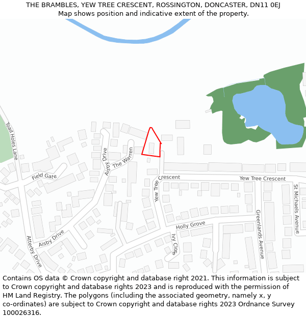 THE BRAMBLES, YEW TREE CRESCENT, ROSSINGTON, DONCASTER, DN11 0EJ: Location map and indicative extent of plot