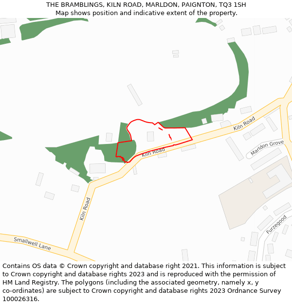THE BRAMBLINGS, KILN ROAD, MARLDON, PAIGNTON, TQ3 1SH: Location map and indicative extent of plot