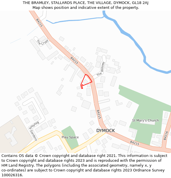 THE BRAMLEY, STALLARDS PLACE, THE VILLAGE, DYMOCK, GL18 2AJ: Location map and indicative extent of plot