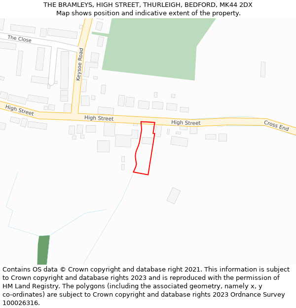 THE BRAMLEYS, HIGH STREET, THURLEIGH, BEDFORD, MK44 2DX: Location map and indicative extent of plot