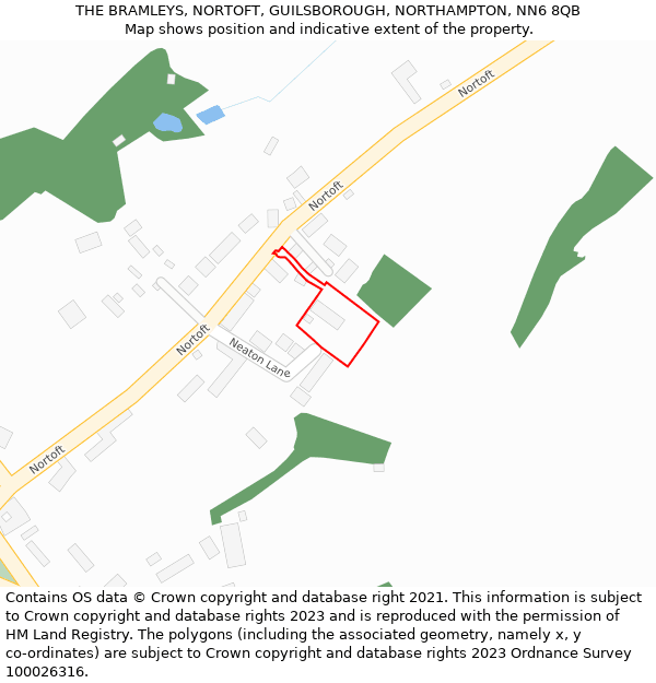 THE BRAMLEYS, NORTOFT, GUILSBOROUGH, NORTHAMPTON, NN6 8QB: Location map and indicative extent of plot