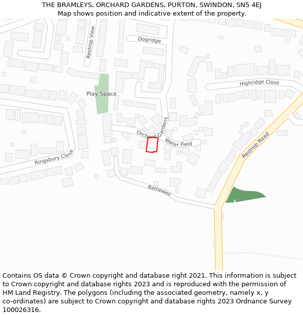 THE BRAMLEYS, ORCHARD GARDENS, PURTON, SWINDON, SN5 4EJ: Location map and indicative extent of plot