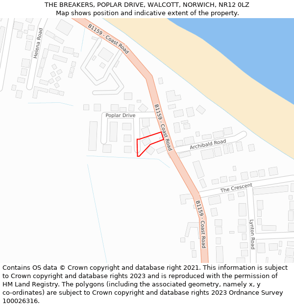 THE BREAKERS, POPLAR DRIVE, WALCOTT, NORWICH, NR12 0LZ: Location map and indicative extent of plot