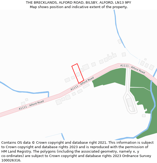 THE BRECKLANDS, ALFORD ROAD, BILSBY, ALFORD, LN13 9PY: Location map and indicative extent of plot