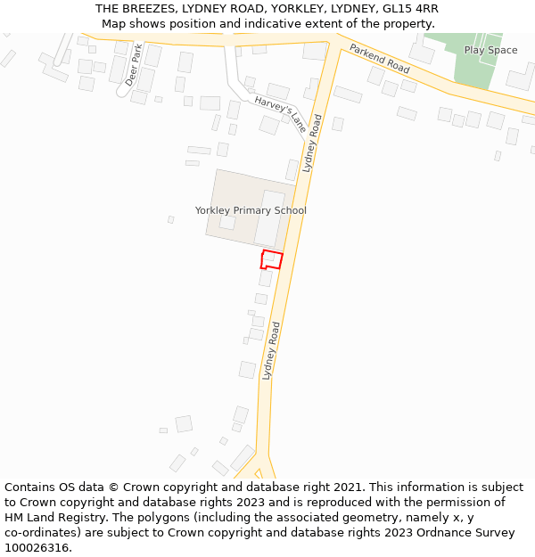 THE BREEZES, LYDNEY ROAD, YORKLEY, LYDNEY, GL15 4RR: Location map and indicative extent of plot