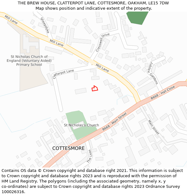 THE BREW HOUSE, CLATTERPOT LANE, COTTESMORE, OAKHAM, LE15 7DW: Location map and indicative extent of plot