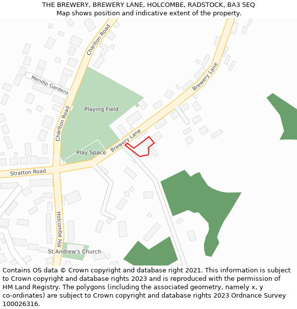 THE BREWERY, BREWERY LANE, HOLCOMBE, RADSTOCK, BA3 5EQ: Location map and indicative extent of plot