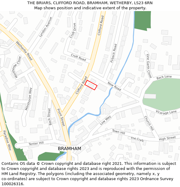 THE BRIARS, CLIFFORD ROAD, BRAMHAM, WETHERBY, LS23 6RN: Location map and indicative extent of plot