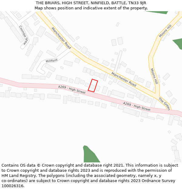 THE BRIARS, HIGH STREET, NINFIELD, BATTLE, TN33 9JR: Location map and indicative extent of plot