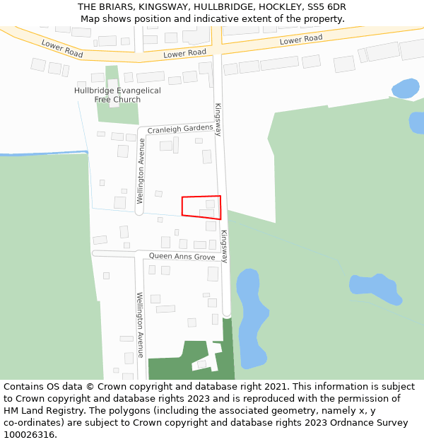 THE BRIARS, KINGSWAY, HULLBRIDGE, HOCKLEY, SS5 6DR: Location map and indicative extent of plot