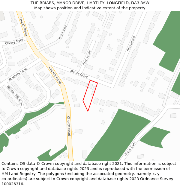 THE BRIARS, MANOR DRIVE, HARTLEY, LONGFIELD, DA3 8AW: Location map and indicative extent of plot