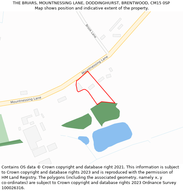 THE BRIARS, MOUNTNESSING LANE, DODDINGHURST, BRENTWOOD, CM15 0SP: Location map and indicative extent of plot