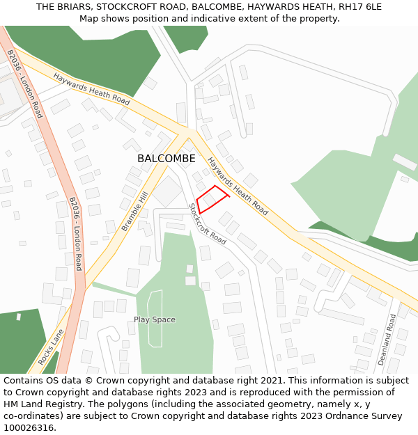 THE BRIARS, STOCKCROFT ROAD, BALCOMBE, HAYWARDS HEATH, RH17 6LE: Location map and indicative extent of plot