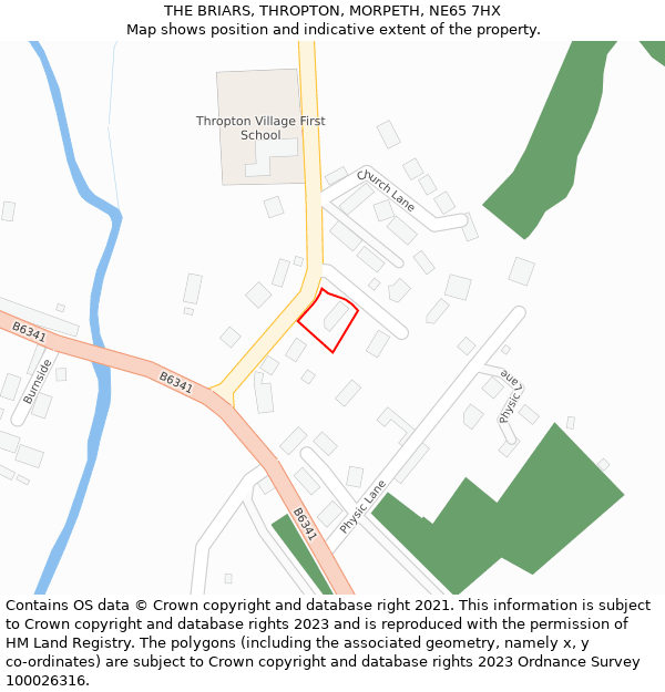 THE BRIARS, THROPTON, MORPETH, NE65 7HX: Location map and indicative extent of plot