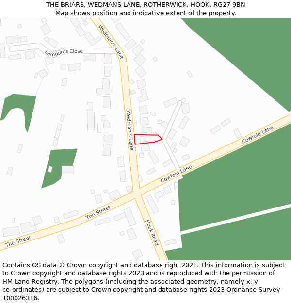 THE BRIARS, WEDMANS LANE, ROTHERWICK, HOOK, RG27 9BN: Location map and indicative extent of plot