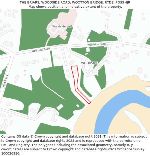 THE BRIARS, WOODSIDE ROAD, WOOTTON BRIDGE, RYDE, PO33 4JR: Location map and indicative extent of plot